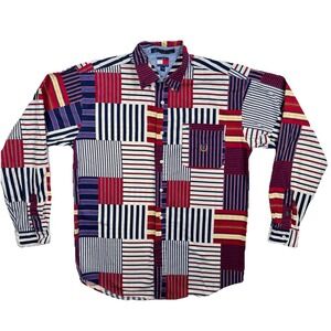 Vintage Tommy Hilfiger Men's XL Shirt Plaid Patchwork Button Down Preppy Classic